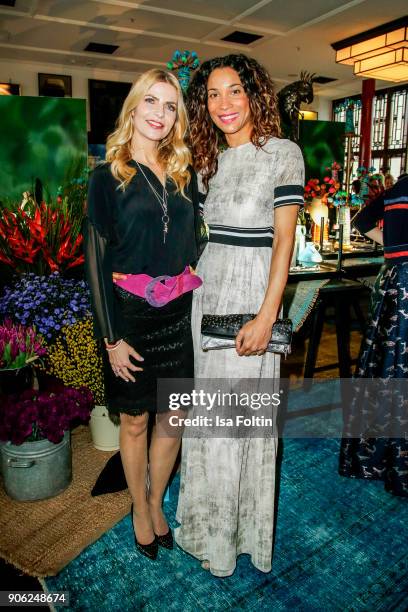 German presenter Tanja Buelter and German presenter Annabelle Mandeng attend the Thomas Sabo Press Cocktail during the Mercedes-Benz Fashion Week...