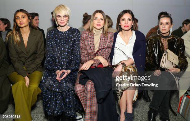 Wana Limar, Susann Atwell , Eva Padberg, and Nadine Warmuch attend Odeeh Defile during 'Der Berliner Salon' AW 18/19 on January 17, 2018 in Berlin,...