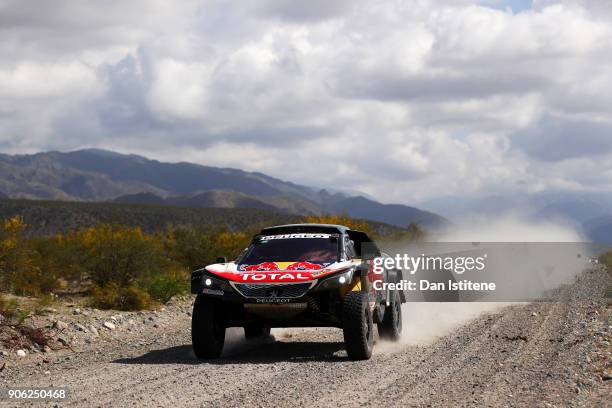 Carlos Sainz of Spain and Peugeot Total drives with co-driver Lucas Cruz of Spain in the 3008 DKR Peugeot car in the Classe : T1.4 2 Roues Motrices,...