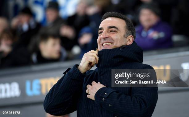 Carlos Carvalhal manager / head coach of Swansea City during The Emirates FA Cup Third Round Replay between Swansea City and Wolverhampton Wanderers...