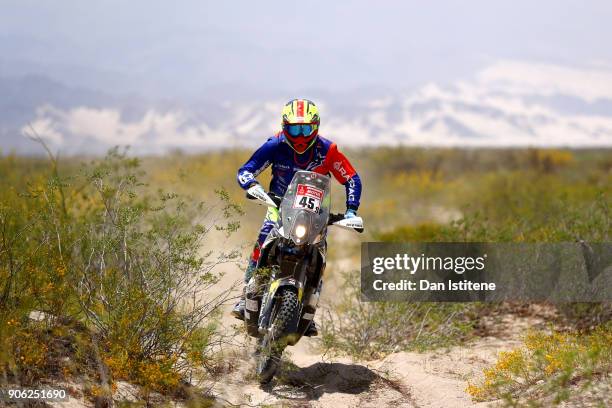 David Thomas of South Africa and HT Husqvarna Rally Raid rides a FR450 Rally Husqvarna bike in the Classe 2.1 : Super Production during stage eleven...