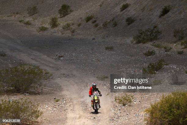 Bill Conger of the United States and Klymciw Racing rides a Husqvarna FR 450 Rally bike in the Classe 2.1 : Super Production during stage eleven of...