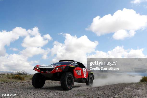 Sheikh Khalid Al Qassimi of Abu Dhabi and Peugoet PH Sport drives with co-driver Xavier Panseri of France in the 3008 DKR Peugeot car in the Classe :...