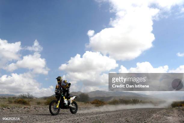 Pablo Quintanilla of Chile and Husqvarna Rally Racing Team rides a FR 450 Rally Husqvarna bike in the Elite ASO during stage eleven of the 2018 Dakar...