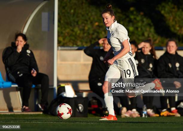 Anna Aehling of Germany runs with the ball during the international friendly match between U17 Girl's Germany and U17 Girl's England at Complex...
