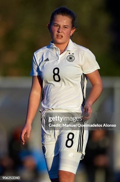 Leonie Koster of Germany looks on during the international friendly match between U17 Girl's Germany and U17 Girl's England at Complex Esportiu...