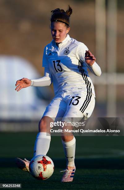 Emilie Bernhardt of Germany in action during the international friendly match between U17 Girl's Germany and U17 Girl's England at Complex Esportiu...