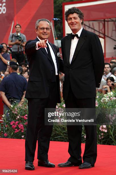 Press-agent Saverio Ferragina and Angelo Quarti attend the Closing Ceremony: Red Carpet And Inside at The Sala Grande during the 66th Venice Film...