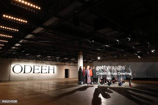 Models at the Odeeh Defile during 'Der Berliner Salon' AW 18/19 on January 17, 2018 in Berlin, Germany.