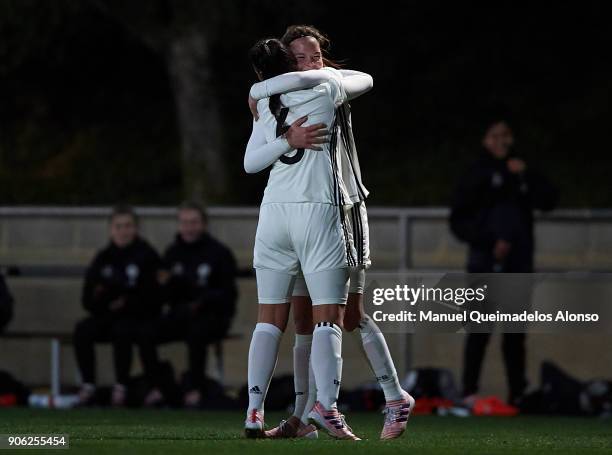 Juliane Wirtz of Germany celebrates scoring his team's third goal with his teammate Miray Cin during the international friendly match between U17...