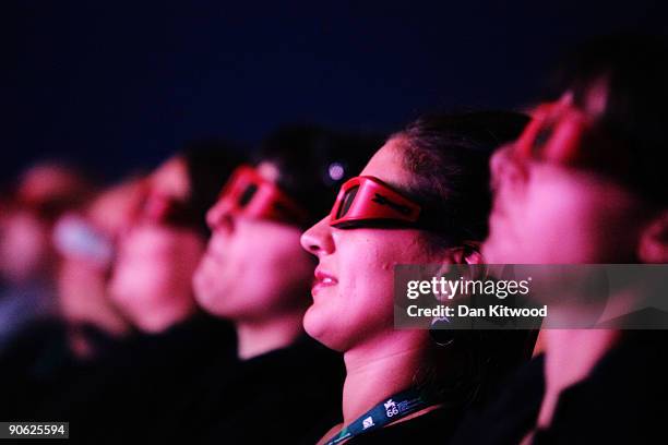 Audience watch through 3D glasses attends the "Premio Persol 3D Award & The Hole" premiere at the Sala Grande during the 66th Venice Film Festival on...