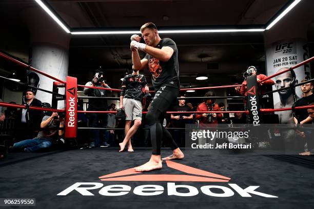 Stipe Miocic holds an open workout session for fans and media at Reebok Headquarters on January 17, 2018 in Boston, Massachusetts.