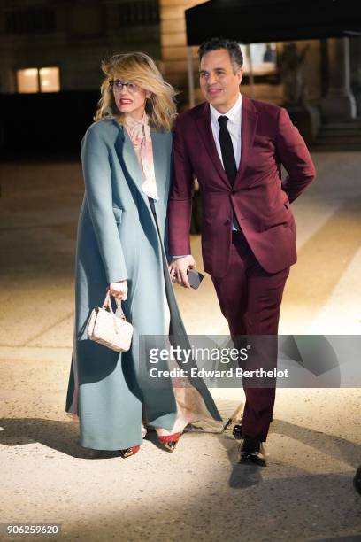 Mark Ruffalo and Sunrise Coigney, outside Valentino, during Paris Fashion Week - Menswear Fall Winter 2018/2019, on January 17, 2018 in Paris, France.