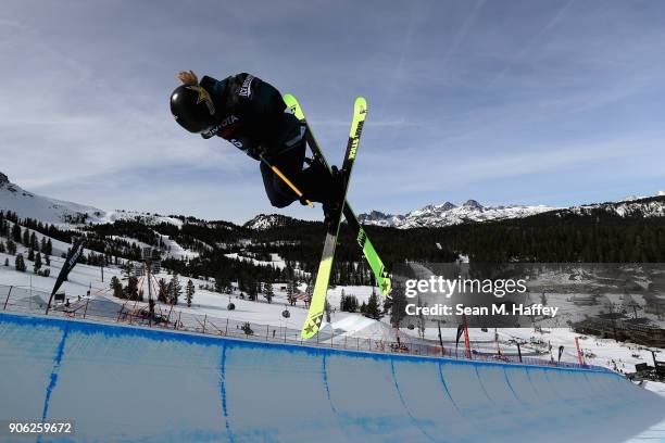 Annalisa Drew competes in the qualifying round of Ladies' Ski Halfpipe during the Toyota U.S. Grand Prix on on January 17, 2018 in Mammoth,...