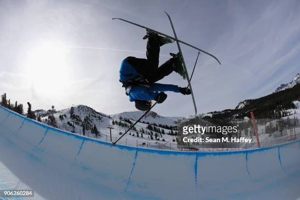 Roman Egorov of Russia trains prior to the qualifying round of the Men's Ski Halfpipe during the Toyota U.S. Grand Prix on on January 17, 2018 in...