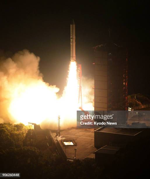 The Epsilon-3 rocket takes off from the Uchinoura Space Center in Kimotsuki in southwestern Japan's Kagoshima Prefecture on Jan. 18 carrying the...