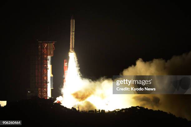 The Epsilon-3 rocket takes off from the Uchinoura Space Center in Kimotsuki in southwestern Japan's Kagoshima Prefecture on Jan. 18 carrying the...