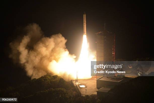 The Epsilon-3 rocket takes off from the Uchinoura Space Center in Kimotsuki in southwestern Japan's Kagoshima Prefecture on Jan. 18 carrying the...