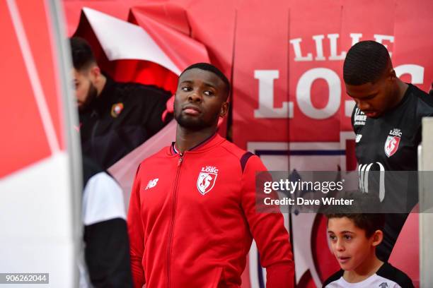 Ibrahim Amadou of Lille leads his side out for the Ligue 1 match between Lille OSC and Stade Rennais at Stade Pierre Mauroy on January 17, 2018 in...