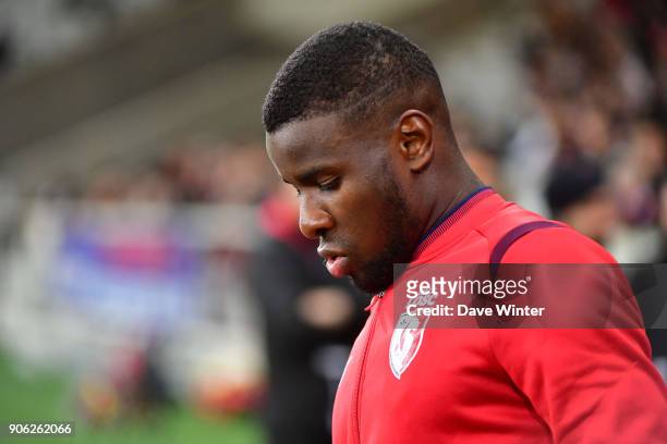 Ibrahim Amadou of Lille leads his side out for the Ligue 1 match between Lille OSC and Stade Rennais at Stade Pierre Mauroy on January 17, 2018 in...