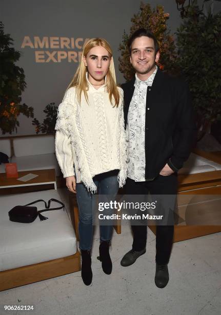 Zosia Mamet and Evan Jonigkeit attend American Express x Justin Timberlake "Man Of The Woods" listening session at Skylight Clarkson Sq on January...