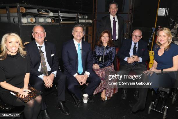 Dana Perino, Roger Cohen, Douglas Brinkley, Jennifer Raab, David Frum, Ed Rollins and Patricia Duff attend "Trump - Year One" Presidential Panel on...