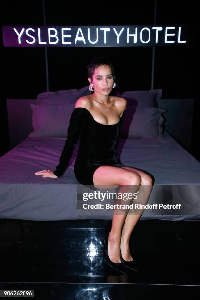 Beauty Makeup Ambassadress, Zoe Kravitz attends the "YSL Beauty Hotel" event during Paris Fashion Week Menswear Fall/Winter 2018-2019 on January 17,...