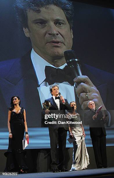 Actor Colin Firth with his Best Actor award while attending the Closing Ceremony at the Sala Grande during the 66th Venice Film Festival on September...