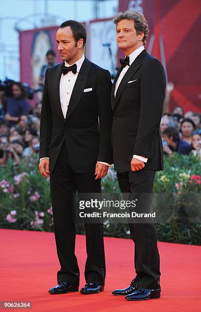 Director Tom Ford and actor Colin Firth attend the Closing Ceremony: Red Carpet And Inside at The Sala Grande during the 66th Venice Film Festival on...