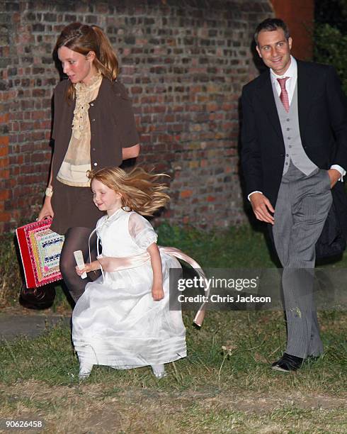 Ben Goldsmith, Kate Goldsmith and Iris Goldsmith arrive back from the wedding of Lord Fredrick Windsor and Sophie Winkleman for a reception at Lady...