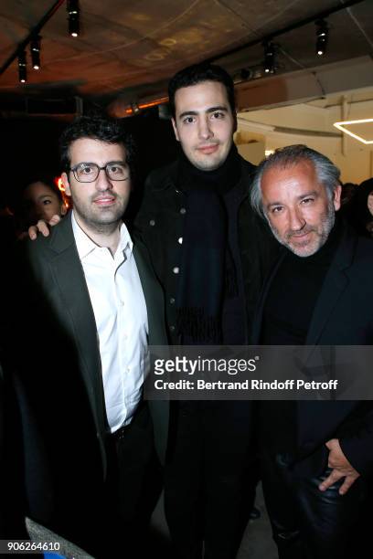 Nicolas Meyers, Jean-Victor Meyers and Deputy Chief Executive Officer of L'Oreal Luxe, Cyril Chapuy attend the "YSL Beauty Hotel" event during Paris...