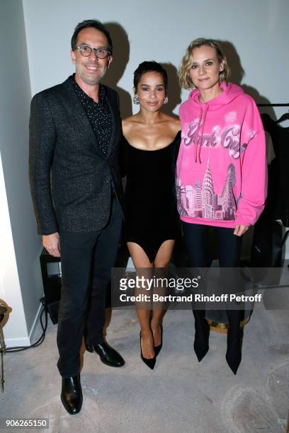 Oreal, Nicolas Hieronimus, YSL Beauty Makeup Ambassadress, Zoe Kravitz and actress Diane Kruger attend the "YSL Beauty Hotel" event during Paris...