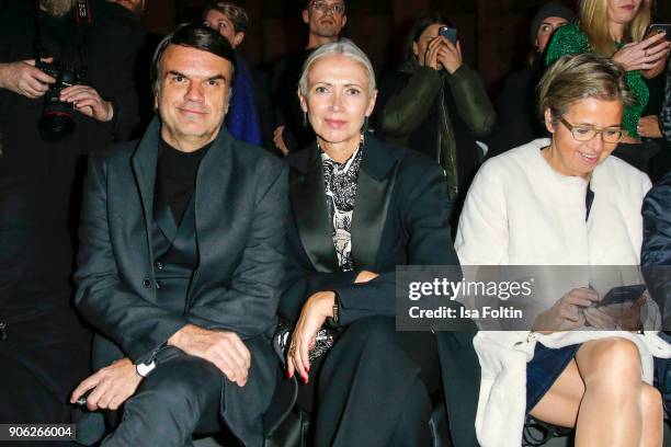 Andre Pollmann, Publisher GQ, Christiane Arp, chief editor Vogue Germany and Inga Griese-Schwenkow during the Fashion HAB show presented by...