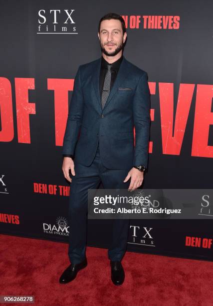 Pablo Schreiber attends the premiere of STX Films' "Den of Thieves" at Regal LA Live Stadium 14 on January 17, 2018 in Los Angeles, California.