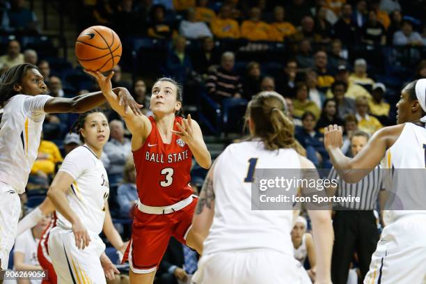 Ball State Cardinals guard Carmen Grande puts up a shot during the first half of a regular season Mid-American Conference game between the Ball State...