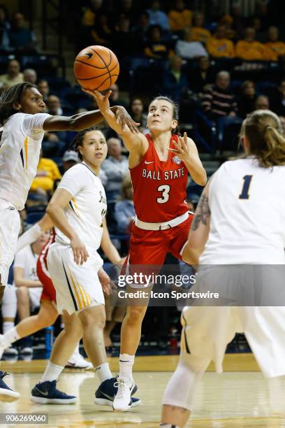 Ball State Cardinals guard Carmen Grande puts up a shot during the first half of a regular season Mid-American Conference game between the Ball State...