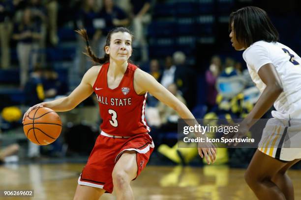 Ball State Cardinals guard Carmen Grande handles the ball during the first half of a regular season Mid-American Conference game between the Ball...