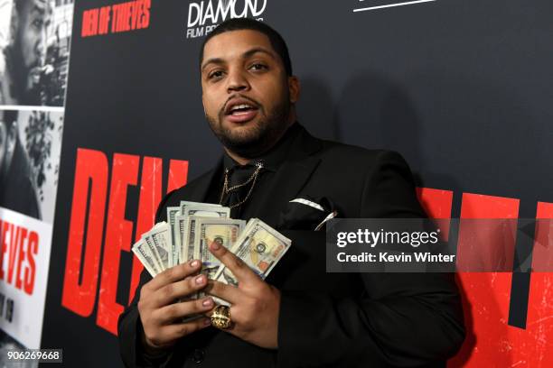 Shea Jackson Jr. Attends the premiere of STX Films' "Den of Thieves" at Regal LA Live Stadium 14 on January 17, 2018 in Los Angeles, California.