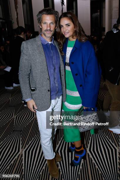 Contemporary artist Aaron Young and Laure Heriard-Dubreuil attend the Haider Ackermann Menswear Fall/Winter 2018-2019 show as part of Paris Fashion...