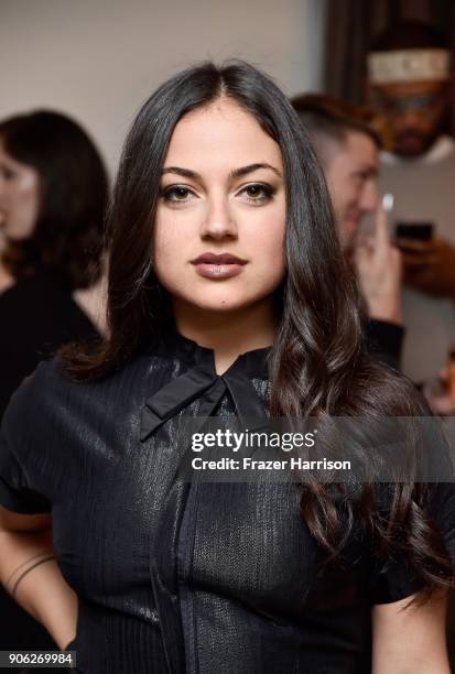 Inanna Sarkis attends the Wolk Morais Collection 6 Fashion Show at The Hollywood Roosevelt Hotel on January 17, 2018 in Los Angeles, California.