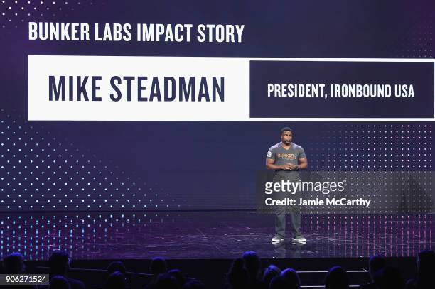 President at Ironbound USA, Mike Steadman appears on stage as WeWork presents Creator Awards Global Finals at the Theater At Madison Square Garden on...