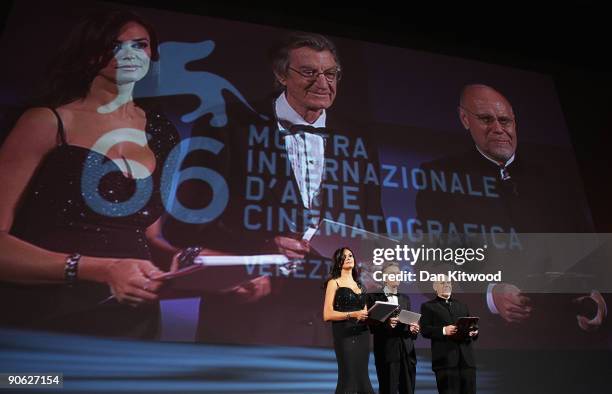 Actress and Festival Host Maria Grazia Cucinotta and Festival Director Marco Muller attend the Closing Ceremony at the Sala Grande during the 66th...