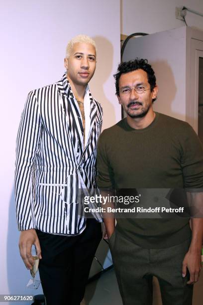 Fencing Champion, Miles Chamley-Watson and Stylist Haider Ackermann pose after the Haider Ackermann Menswear Fall/Winter 2018-2019 show as part of...