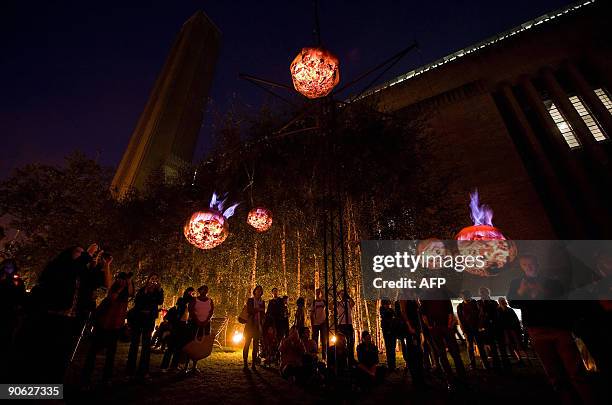 Fire Garden", designed by French fire masters Compagnie Carabosse, is opened to the public outside of the Tate Modern in central London as part of...