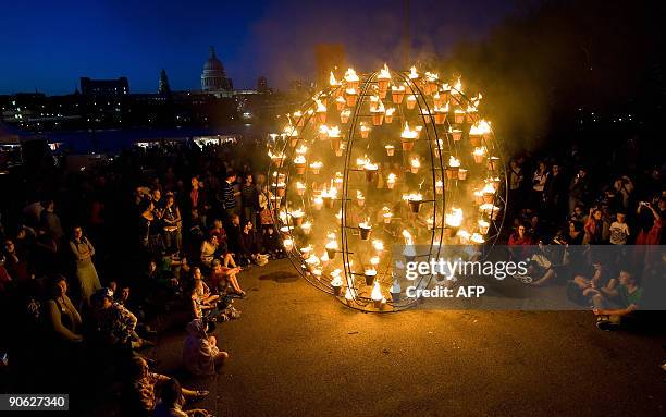 Fire Garden", designed by French fire masters Compagnie Carabosse, is opened to the public outside of the Tate Modern in central London as part of...
