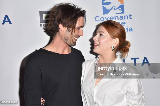 Musician Tyson Ritter and actor/singer Elena Satine attends the Covenant House of California "An Evening of Dreams" Gala at Dream Hotel on January...