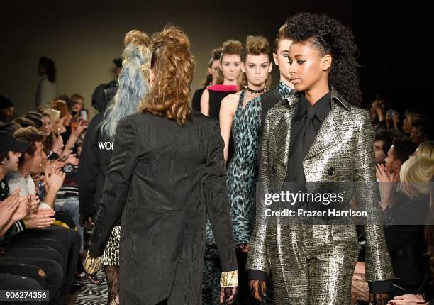 Models walk the runway during the Wolk Morais Collection 6 Fashion Show at The Hollywood Roosevelt Hotel on January 17, 2018 in Los Angeles,...