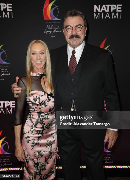 Jillie Mack and Tom Selleck are seen at the Brandon Tartikoff Legacy Awards at NATPE 2018 at the Fontainebleau Hotel on January 17, 2018 in Miami...