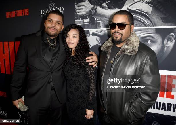 Actor O'Shea Jackson Jr. With parents Kimberly Woodruff and O'Shea 'Ice Cube' Jackson attend the premiere of STX Films' "Den of Thieves" at Regal LA...