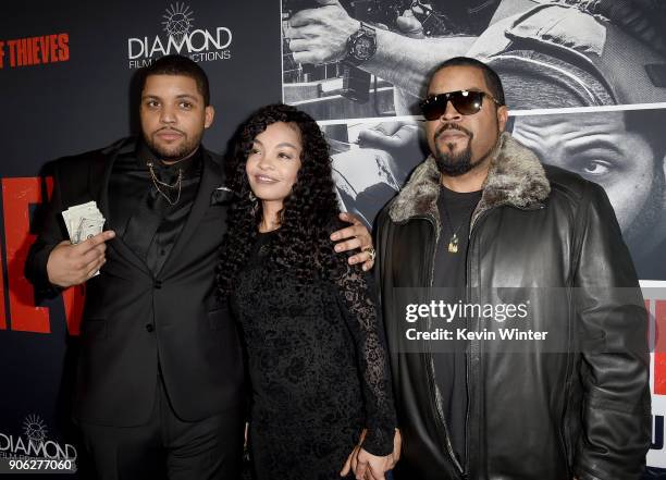 Actor O'Shea Jackson Jr. With parents Kimberly Woodruff and O'Shea 'Ice Cube' Jackson attend the premiere of STX Films' "Den of Thieves" at Regal LA...